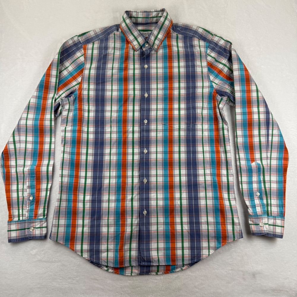 Steven Alan Mens Medium Plaid Button Down Shirt Multicolor Cotton Made in USA